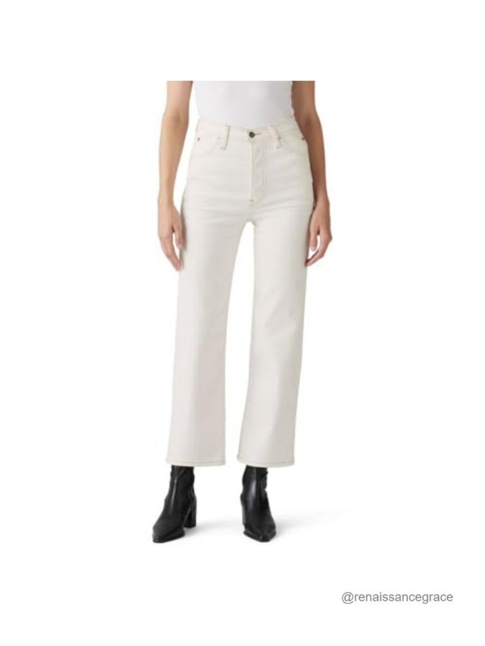 High Rise Straight Ankle Jeans Non-Stretch Cotton Blend